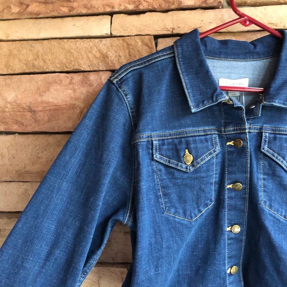 Calvin Klein blue denim cropped jean jacket NWT L - Picture 4 of 9